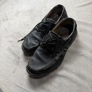 Clarks Mens Black Leather Boat Shoes Loafers Moc Toe Lace Up Size 9.5 W Wide